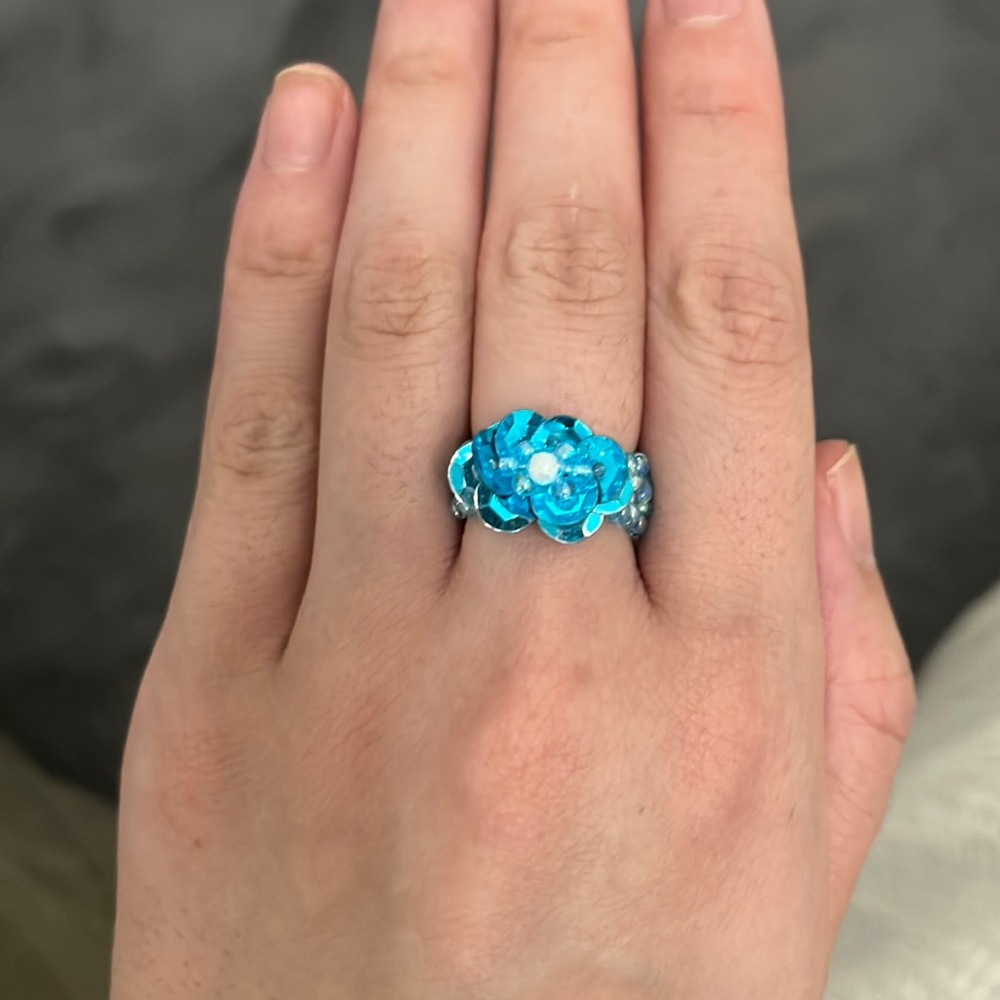 Blue Floral Stretchy Ring